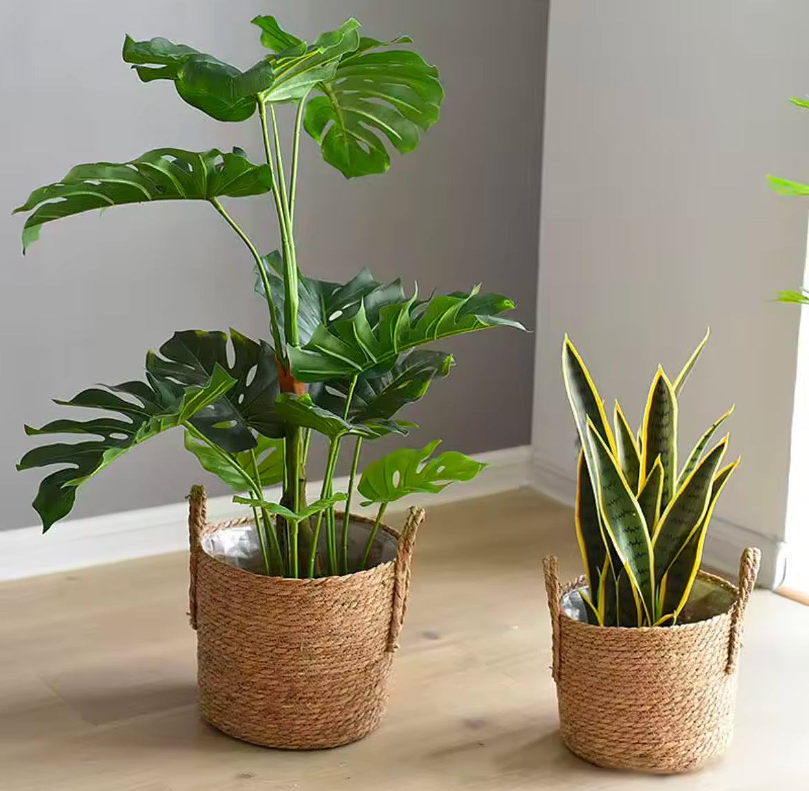 Cesta Macetero de Paja Natural – Estilo Nórdico Hecho a Mano (2 Tamaños)