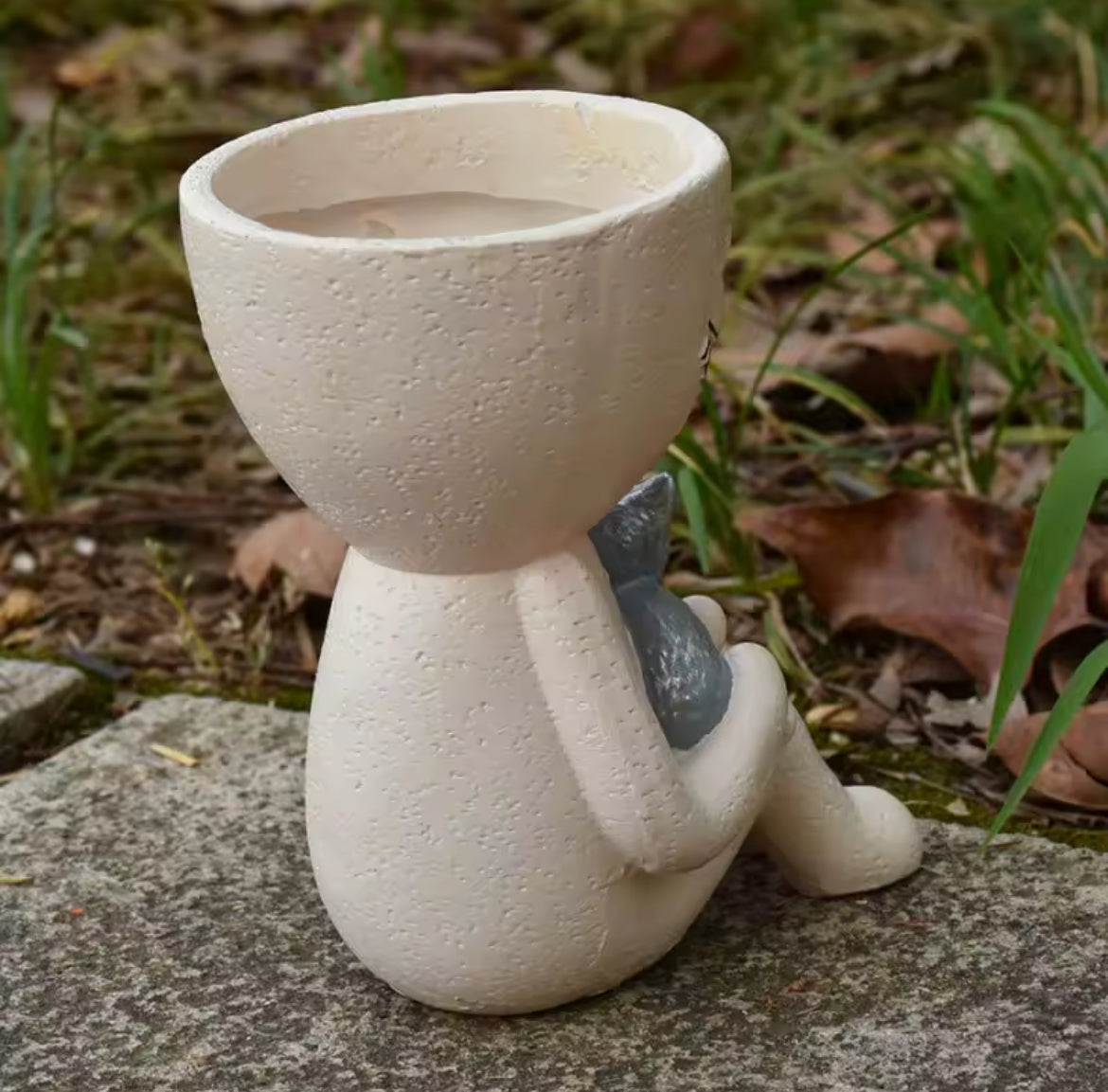 Maceta Escultura con Gatito – Diseño de Rostro en Resina | Ideal para Plantas Pequeñas
