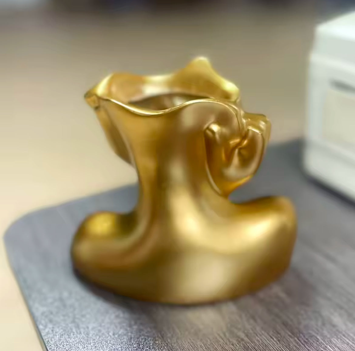 Jarrón Escultura Dorado – Rostro en Resina | Decoración Artística