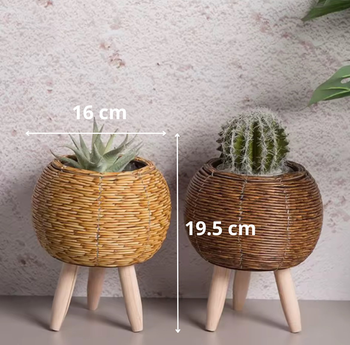 Maceta de Mimbre con Soporte | Elevada 16 cm | Toque Natural para tu Hogar