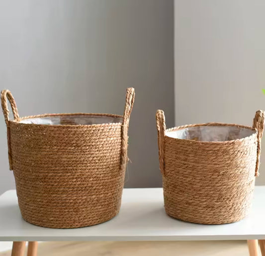 Cesta Macetero de Paja Natural – Estilo Nórdico Hecho a Mano (2 Tamaños)