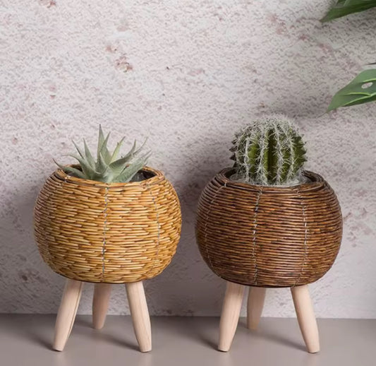 Maceta de Mimbre con Soporte | Elevada 16 cm | Toque Natural para tu Hogar